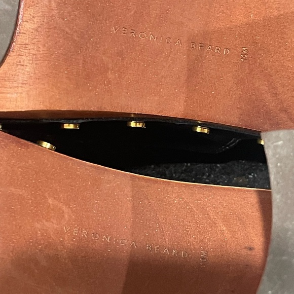 VERONICA BEARD Giles Clog in Black Leather Gold Stud Grommet Wooden Heel Sz 10 - Picture 10 of 14